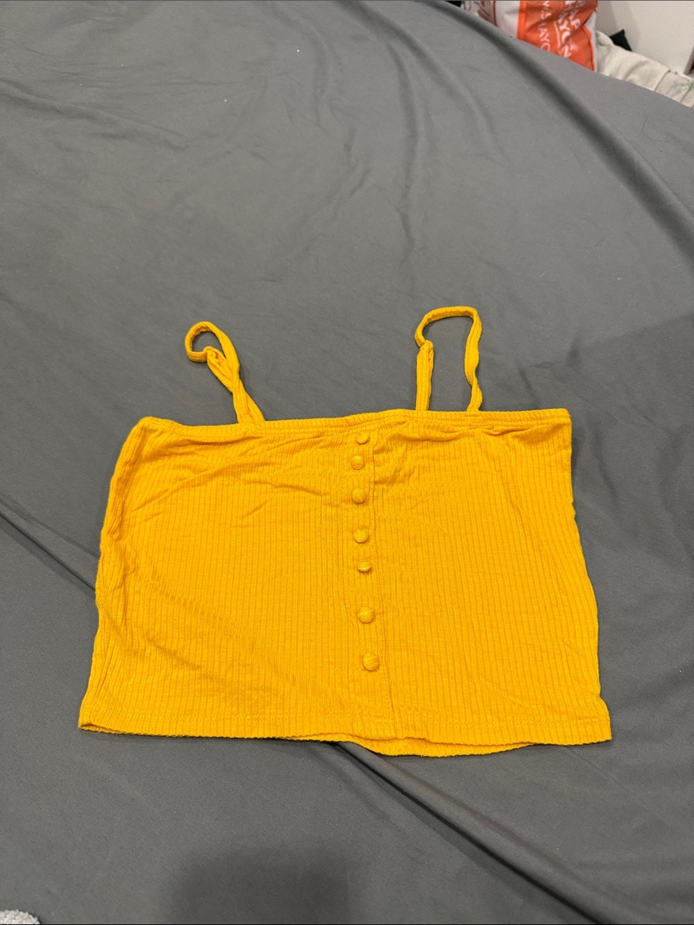 Urban Heritage Yellow Ribbed Button-Front Crop Cami